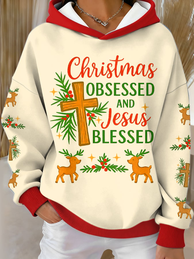 Women's Christmas Print Thick Lined Hoodie