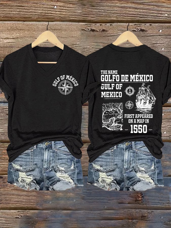 Women's Gulf Of Mexico Printed V Neck T-Shirt