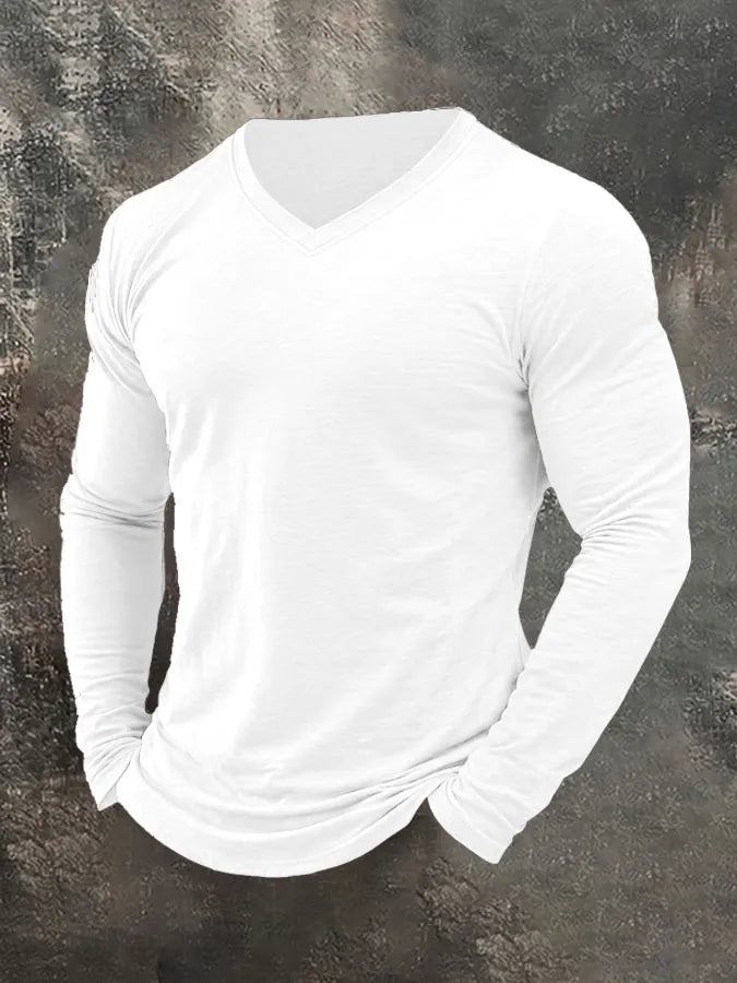 Men's Plain Casual V-Neck Long Sleeve T-Shirt