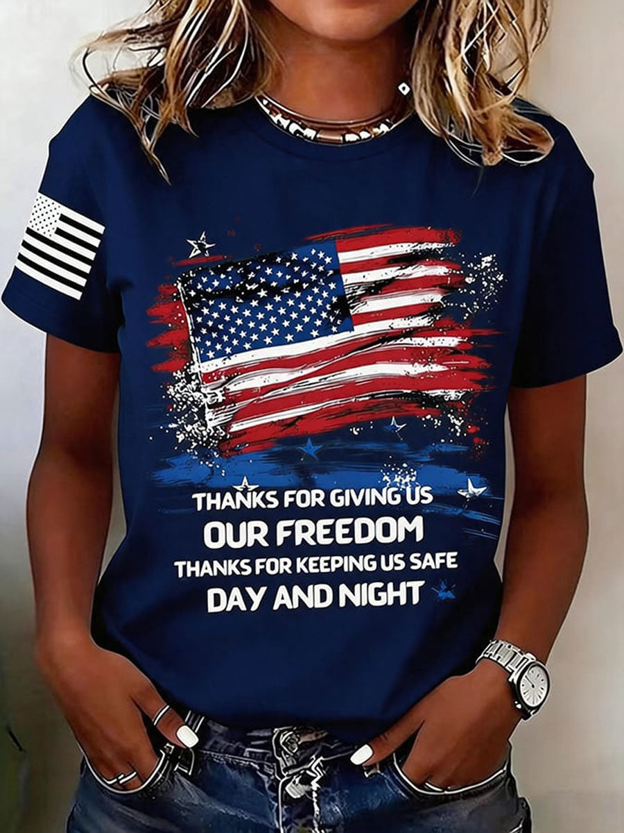 Women'S Casual American 250Th Anniversary Printed Short-Sleeve T-Shirt