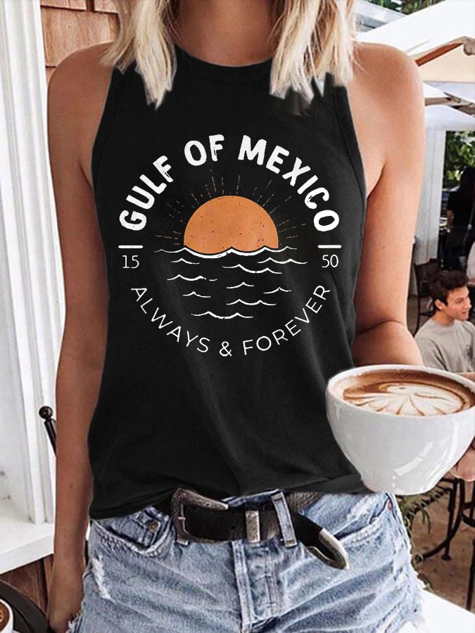Women's Gulf Of Mexico Print Round Neck Tank Top