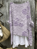 Women's Lace Purple Floral Embroidery Linen Blend Shirt