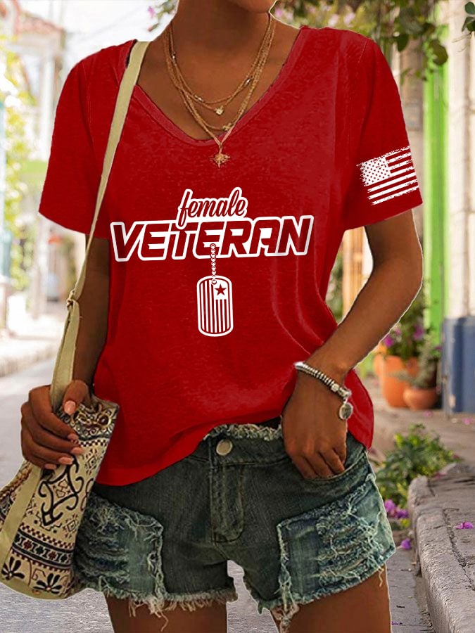Women's "Female Veteran" Printed V-Neck T-Shirt