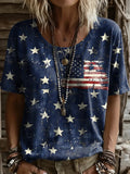 Women's Independence Day Star Print Art Crew Neck Short Sleeve T-Shirt