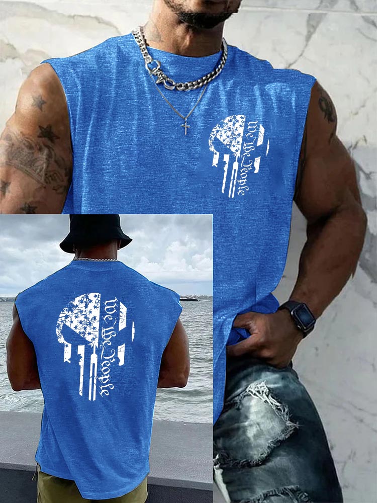 We The People Skull Pattern Round Neck 100% Cotton Tank Top
