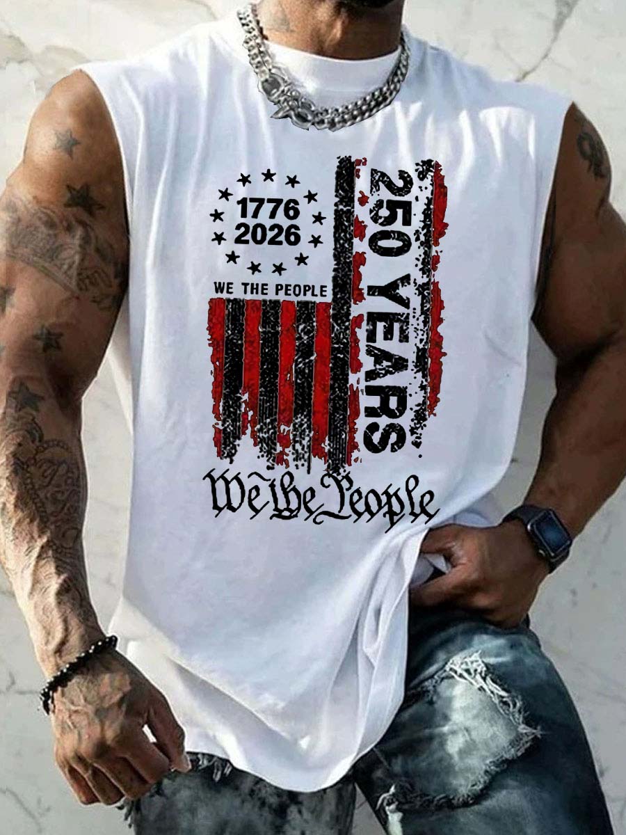 We The People 250 Years Pattern Round Neck 100% Cotton Tank Top