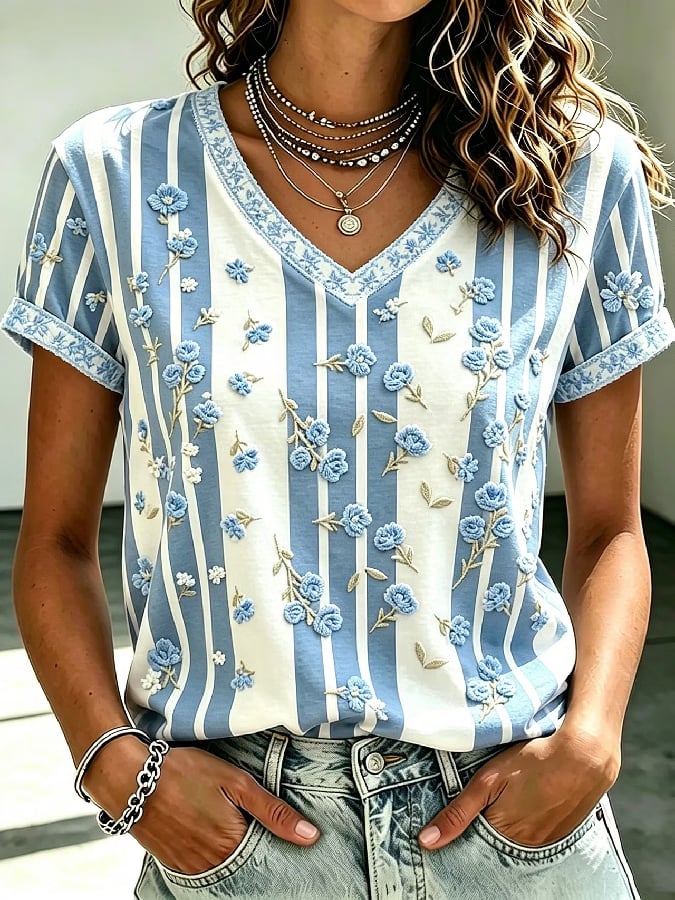 Women's Vintage Floral Breast Cancer Print Top