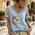 Women's Retro Cotton Linen Skirt With Ethnic Dragonfly Print T-shirt