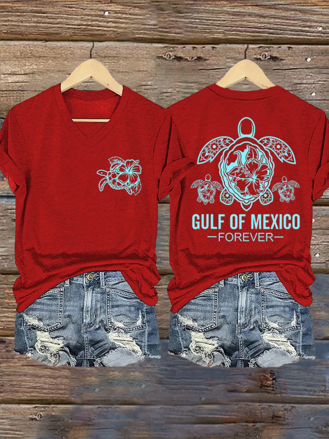 Women's Gulf of Mexico Print V-Neck T-Shirt