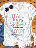 Women's Autism Awareness In April We Wear Blue Autism Month Printed Short Sleeve V-neck T-shirt