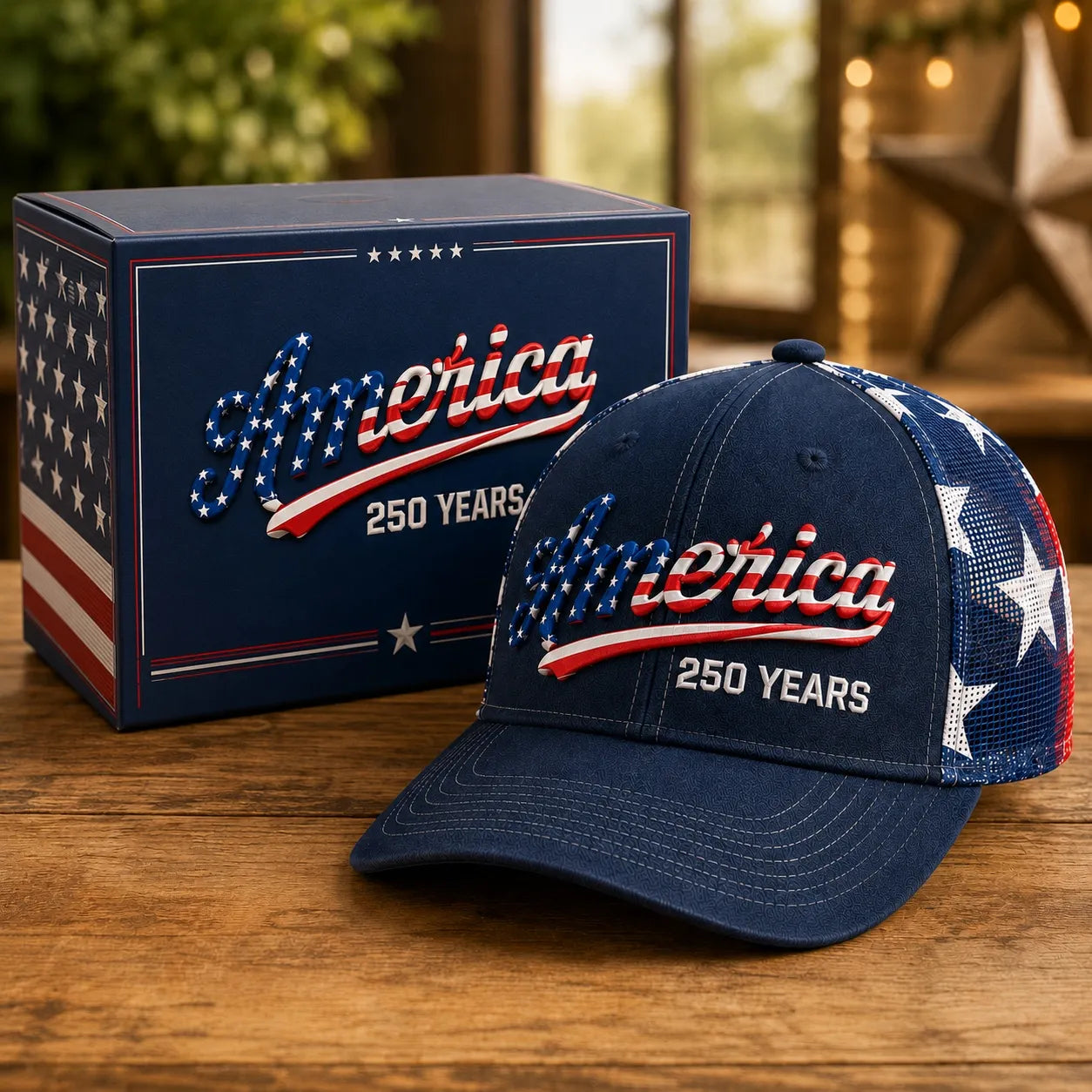 ❤️ 🇺🇸 America 250 Years Patriotic Embroidered Mesh Trucker Cap