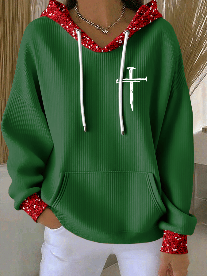 Women's Christmas Faith Print Casual Hooded Sweatshirt