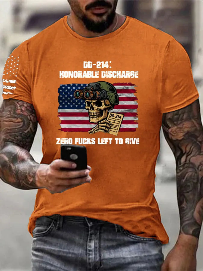 DD214 Zero Fucks Left To Give Pattern 100% Cotton T-Shirt