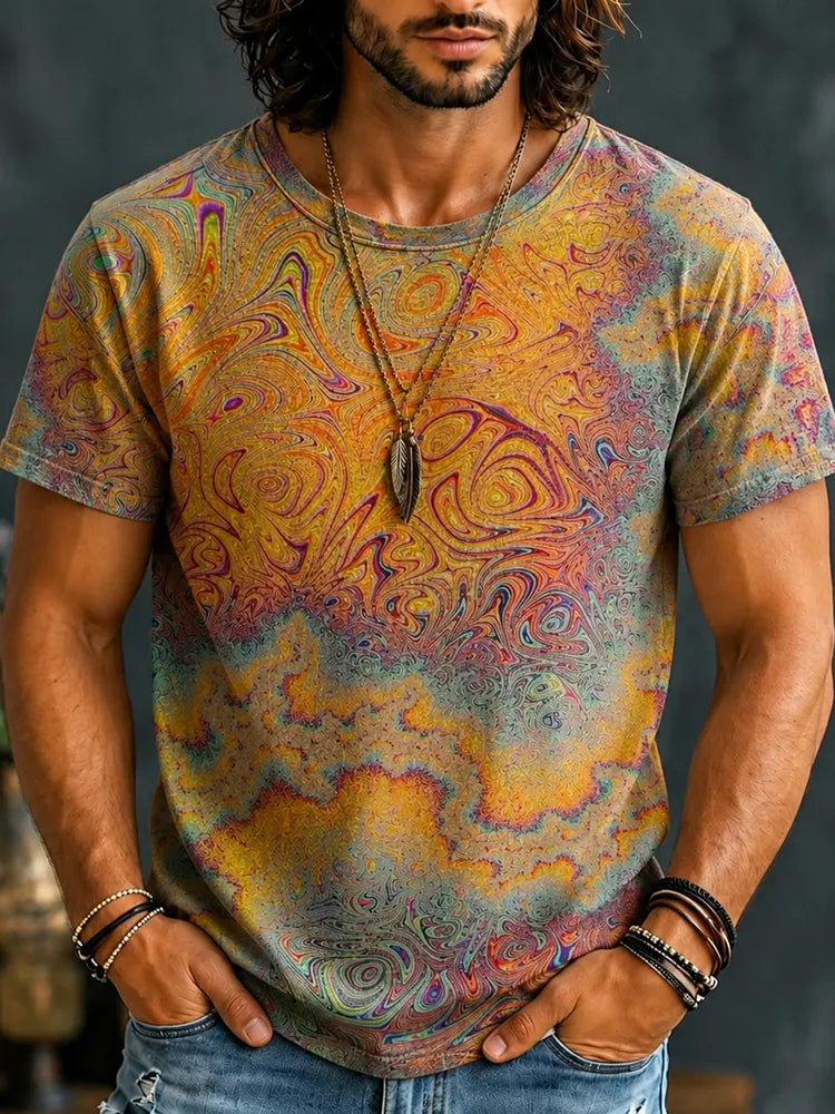 Men's Hippie Psychedelic Swirl Tie Dye Print Short Sleeve T-shirt