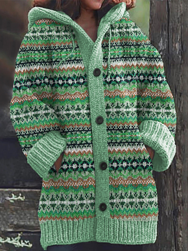 Vintage Geometric Jacquard Pattern Cardigan Sweater