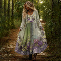 Vintage Classy Gradient Purple Lavender And Floral Embroidered Maxi Dress