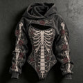 Women's Vintage Halloween Skeleton And Rose Art Print Hoodie Two Piece Set