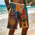 Men's Colorful Hippie Sun And Moon Pattern Casual Linen Blend Shorts