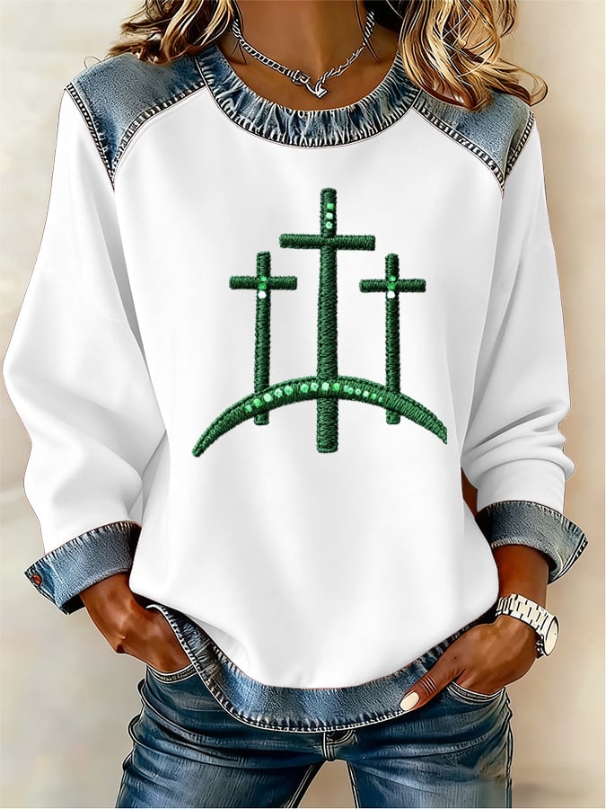 Women's Christmas Faith Christmas Cross Print Top