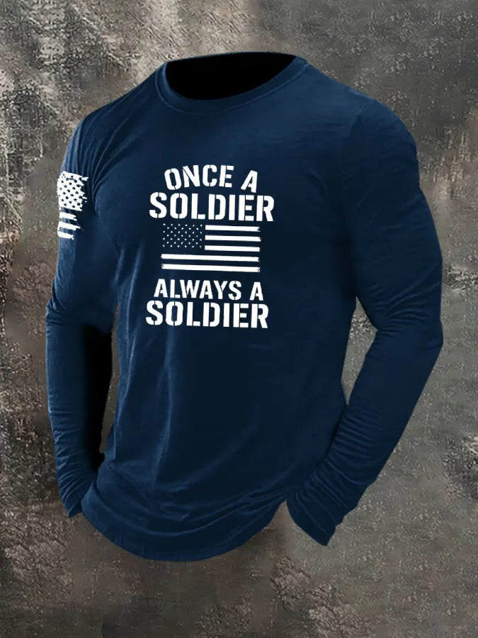 Once A Soldier Always A Soldier Pattern Long Sleeve 100% Cotton T-Shirt