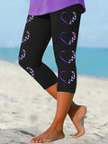 Women's Butterfly Purple Love Heart I'll Remember For You Alzheimer's Awareness Cropped Leggings