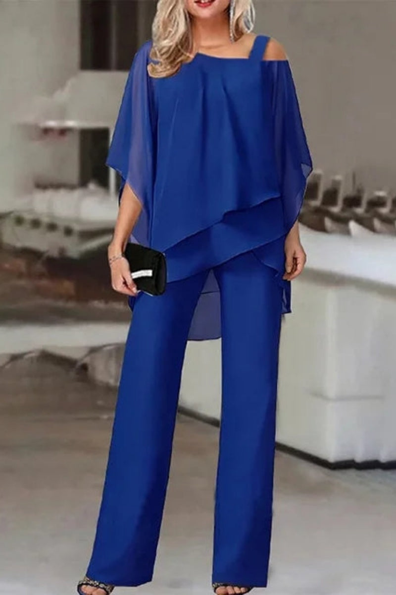 Elegant Layered Chiffon Top & Wide-Leg Pants Set