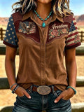 Women'S Retro Western Style Printed Short Sleeved Shirt
