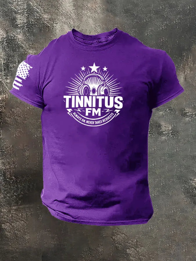 Tinnitus FM Always On Never Takes Requests Pattern 100% Cotton T-Shirt