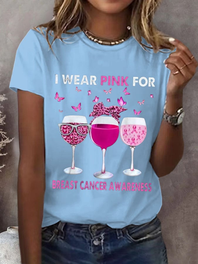 Women's Breast Cancer Awareness "I WEAR PINK FOR" Printed Casual Tee