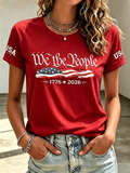 Embroidered Printed Round Neck Short Sleeved T-Shirt Commemorating The 250Th Anniversary Of The United States