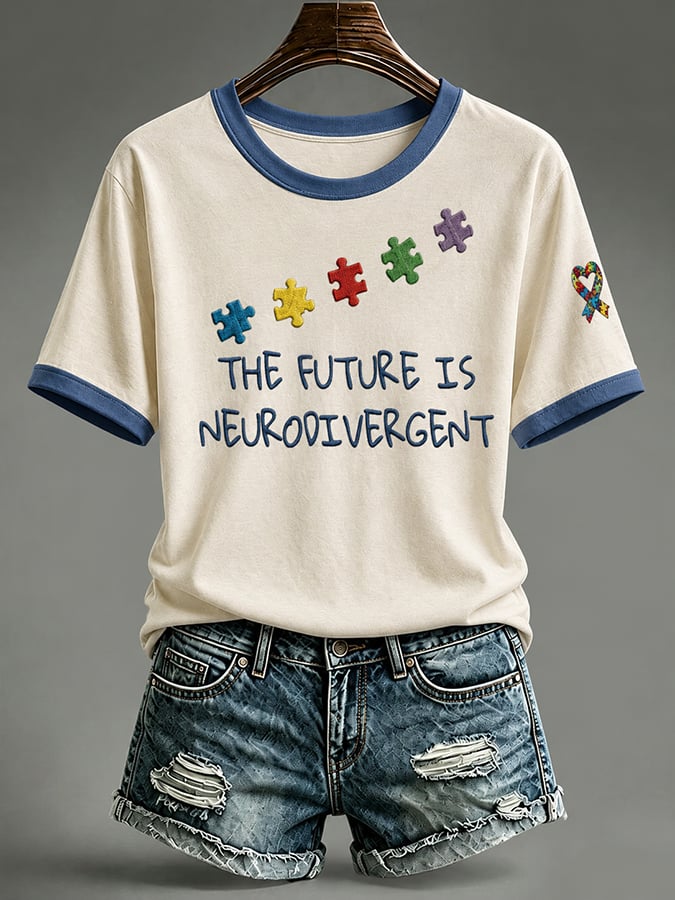 Women'S Casual Autism-Print Short-Sleeve T-Shirt
