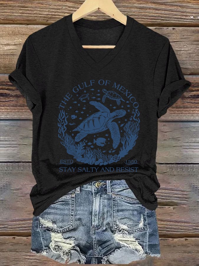 Women's The Gulf Of Mexico Printed V Neck T-shirt