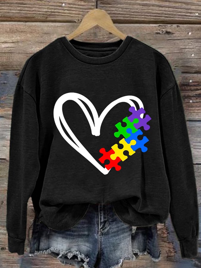 Women's Autism Awareness Print Long Sleeve Sweatshirt