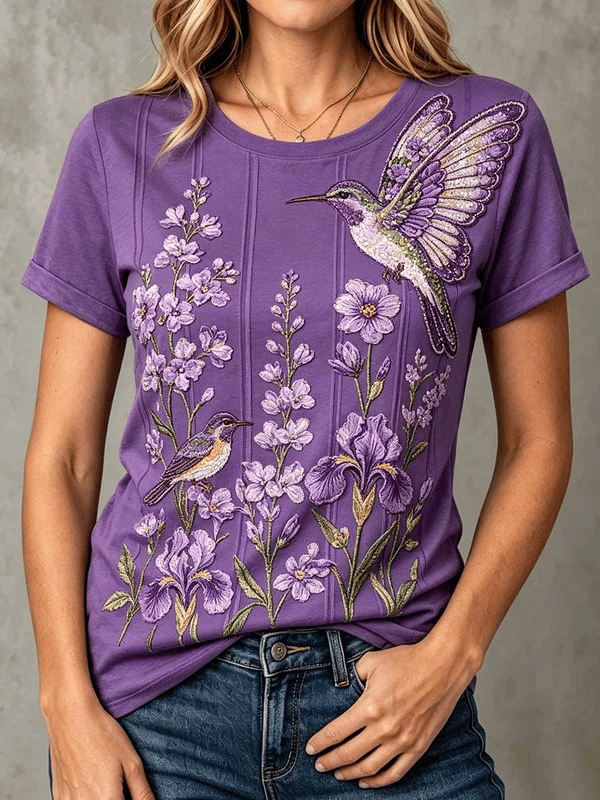 Women's Alzheimer's Awareness Floral Art V-Neck Short-Sleeve T-Shirt