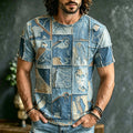 Men's Retro Hippie Style Denim Patchwork Print T-shirt