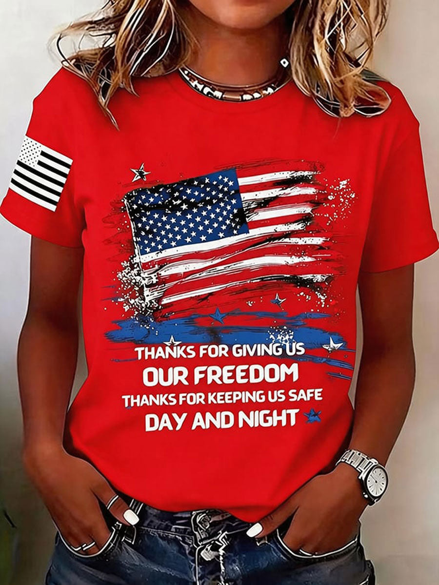 Women'S Casual American 250Th Anniversary Printed Short-Sleeve T-Shirt