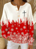 Women's Christmas Print Knit Button Top