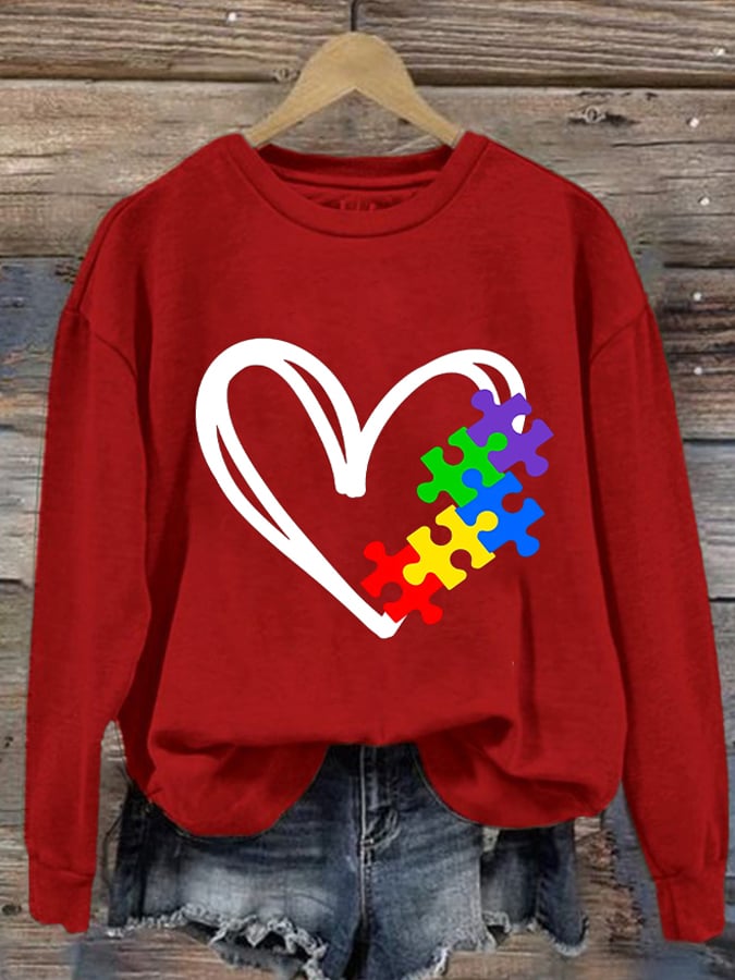Women's Autism Awareness Print Long Sleeve Sweatshirt