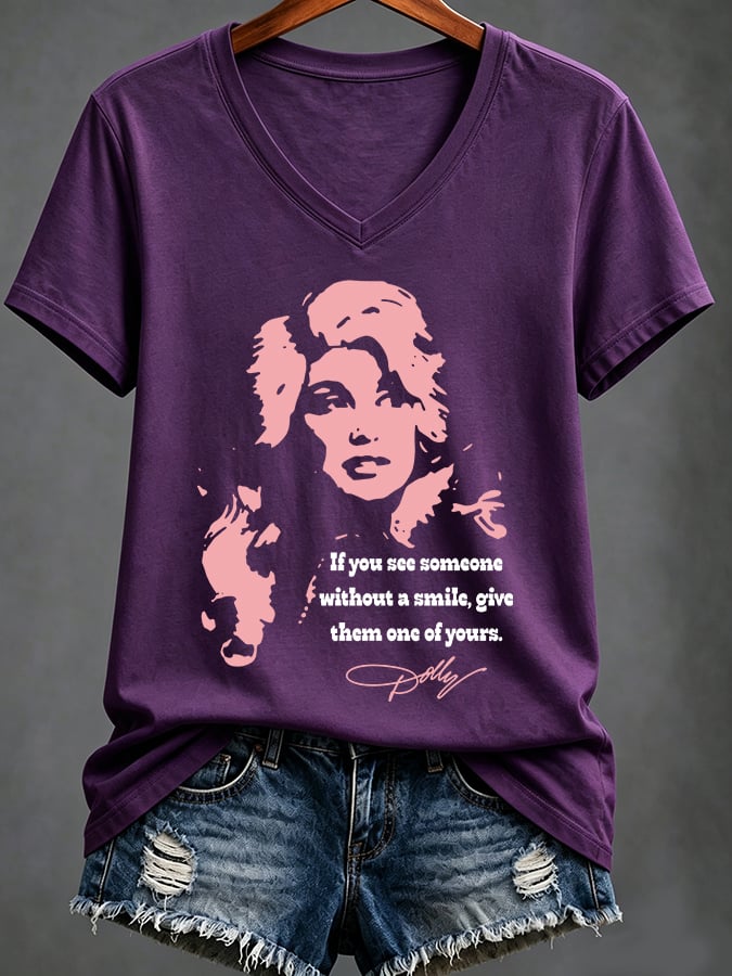 Women'S Casual Music-Themed Printed V-Neck Top
