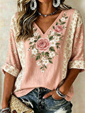 Women's Casual Printed Cotton-Linen Top