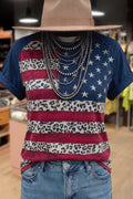 American Flag Leopard Print Cotton T-Shirt