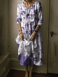 Women's Vintage Botanical Floral Art Print Double Layer Button Dress