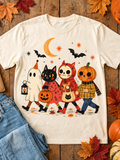 Unisex Halloween Cute Ghost, Cat And Pumpkin Parade Print Short Sleeve T-shirt