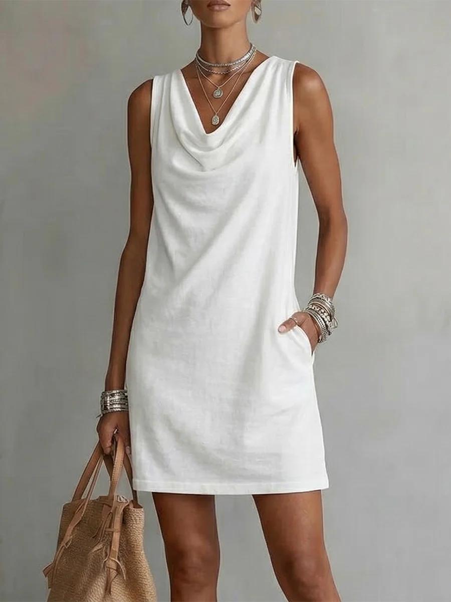 Women's Draped-neck Sleeveless Cotton Dress