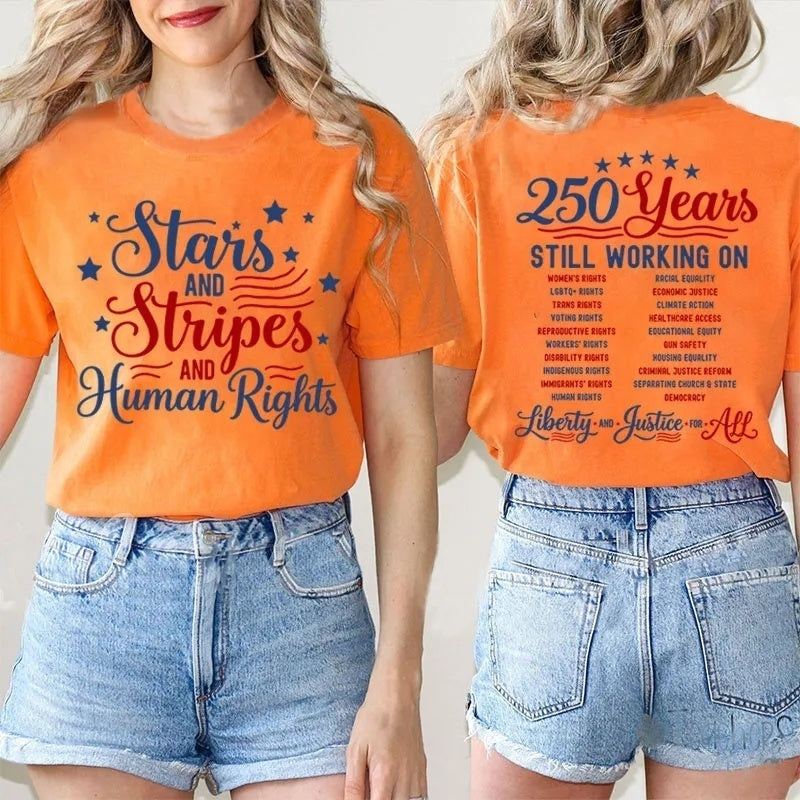 Stars And Stripes And Human Rights Cotton Two Sided T-Shirt