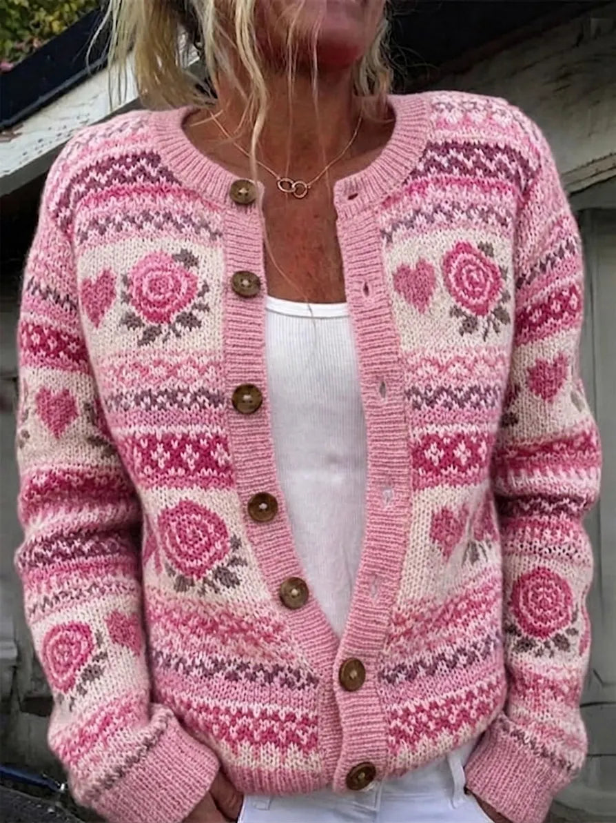 Women's Floral Vintage Pattern Knitted Comfort Cardigan