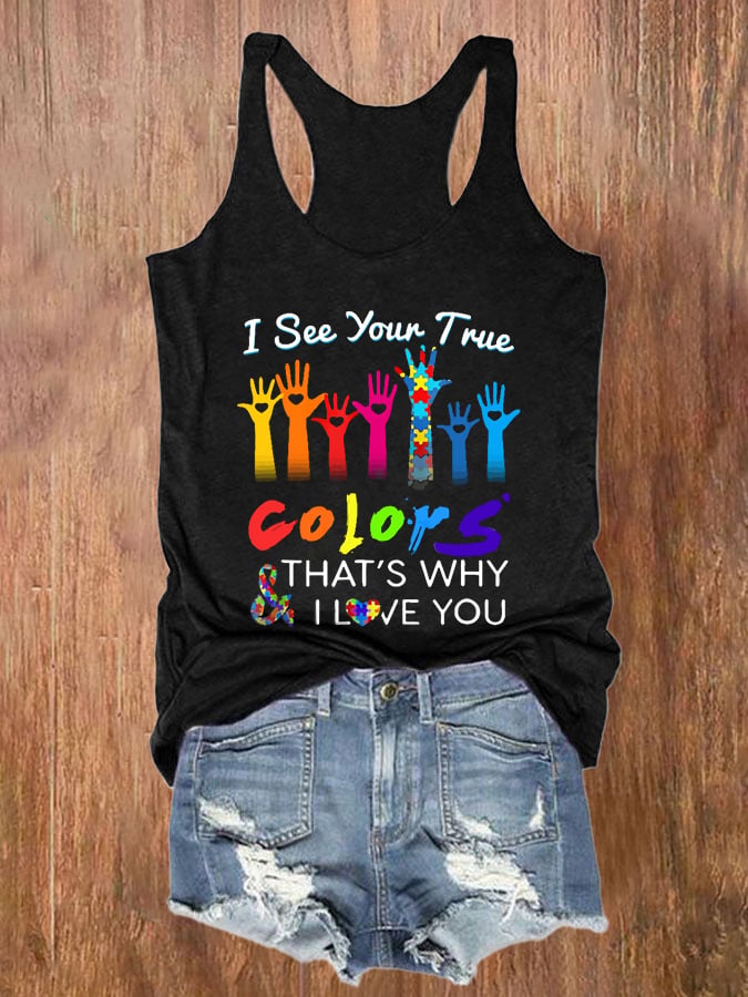 Autism Awareness I See Your True Colors Hands Print Tank Top