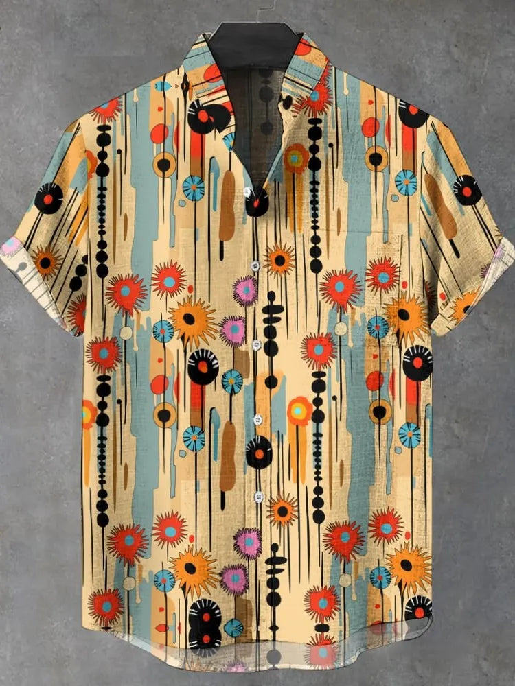 Men's Vintage Retro Floral Pattern Print Casual Shirt