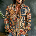 Men's Retro Hippie Patchwork Art Print Long Sleeve Shirt
