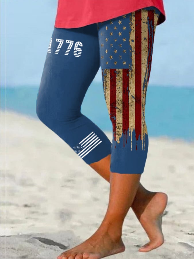 Women's Vintage Flag Independence Day Casual Leggings